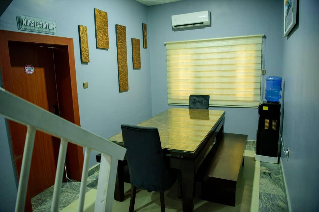 The shared dining space with seating for mealtimes